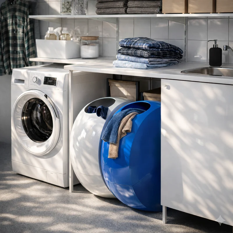 Set Buc Bianco/Azzurro - Cesto portabiancheria di design