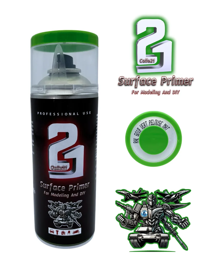 PRIMER SPRAY GREEN MATT Colle21 - Produit pour bricolage & modélisme, pour des finitions parfaites ! ✨🔧 -