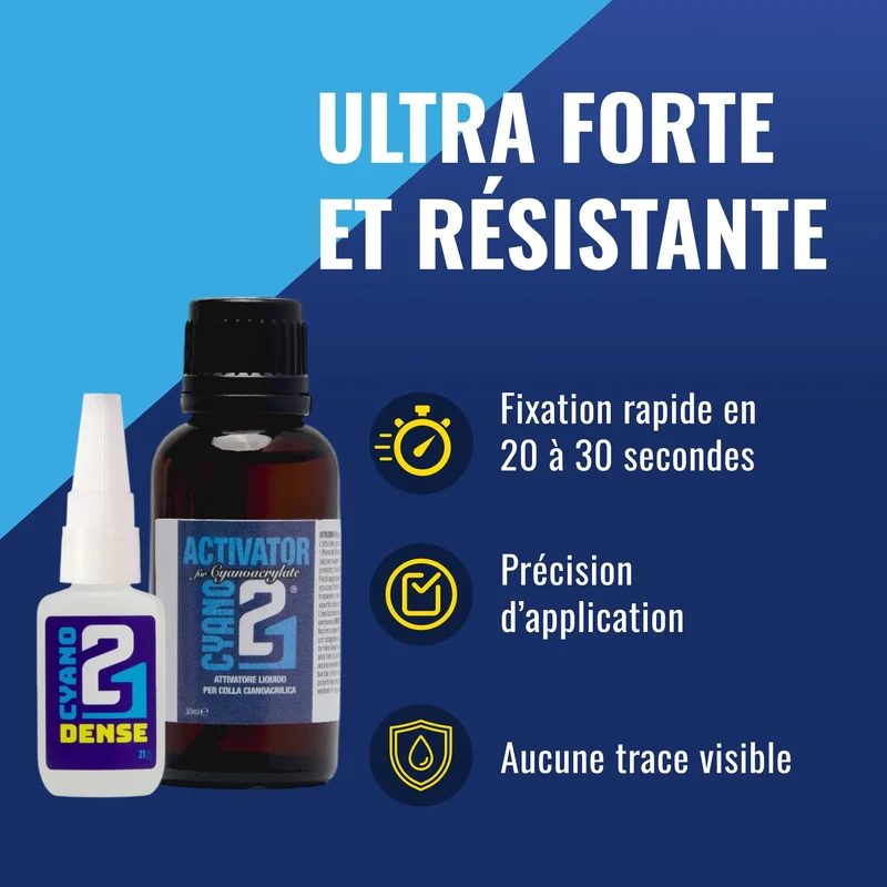 KIT ACTIVATEUR Colle21 Super Glue Colle21 DENSE + ACTIVATEUR LIQUIDE pour cyano 30ml - Colle Extra-Forte Multi-Usages Idéale pour le modélisme, le bricolage créatif et les réparations techniques exigeantes.🛠️