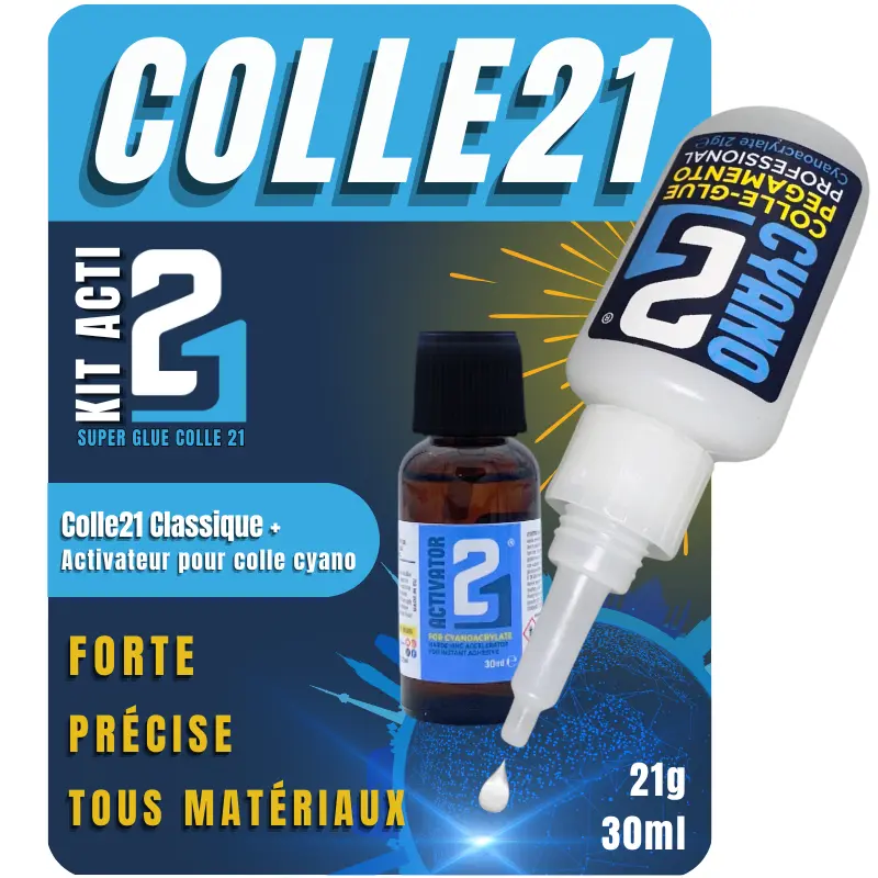 KIT ACTI ,Superglue Cyano Colle21-21gr. + Activateur Liquide 30ml pour Colle Cyanoacrylate | Collage Rapide et Précis avec Pinceau Applicateur