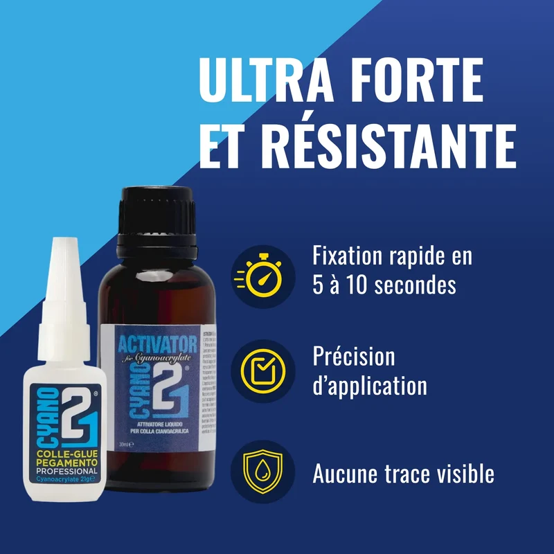 KIT ACTI ,Superglue Cyano Colle21-21gr. + Activateur Liquide 30ml pour Colle Cyanoacrylate | Collage Rapide et Précis avec Pinceau Applicateur