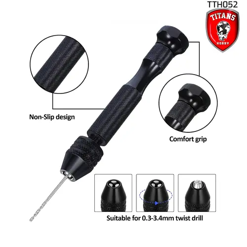 Mini-perceuse de précision avec poignée antidérapante Titans Hobby TTH052 ; Mini perceuse pour forets de 0,3 à 3,4 mm - perceuse pour modélisme, perceuse pour bricolage.