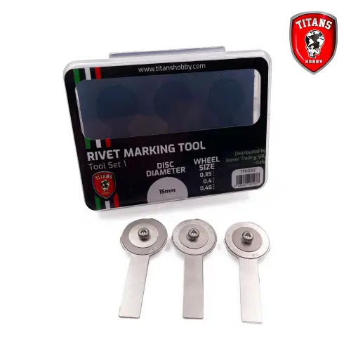 Riveteuse pour modélisme TITANS HOBBY TTH030, Ensemble n°1 d'outils pour rivets - 3 roues de 15 mm de diamètre ( 0,35 mm, 0,4 mm, 0,45 mm) TITANS HOBBY - Riveteuse pour modélisme