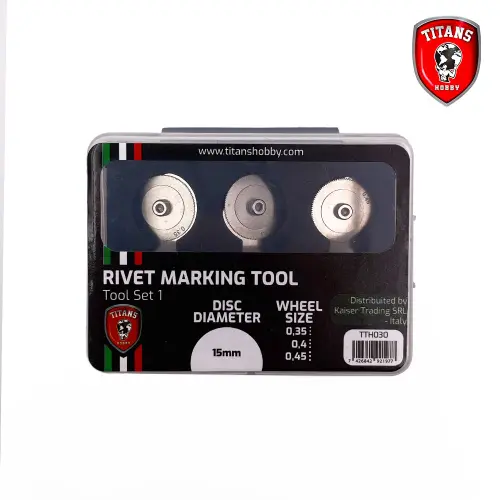 Riveteuse pour modélisme TITANS HOBBY TTH030, Ensemble n°1 d'outils pour rivets - 3 roues de 15 mm de diamètre ( 0,35 mm, 0,4 mm, 0,45 mm) TITANS HOBBY - Riveteuse pour modélisme
