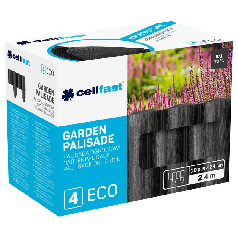 Cellfast Garden Fence, wood-grain texture, frost-resistant, 7.2 m long, anthracite color, 34-032