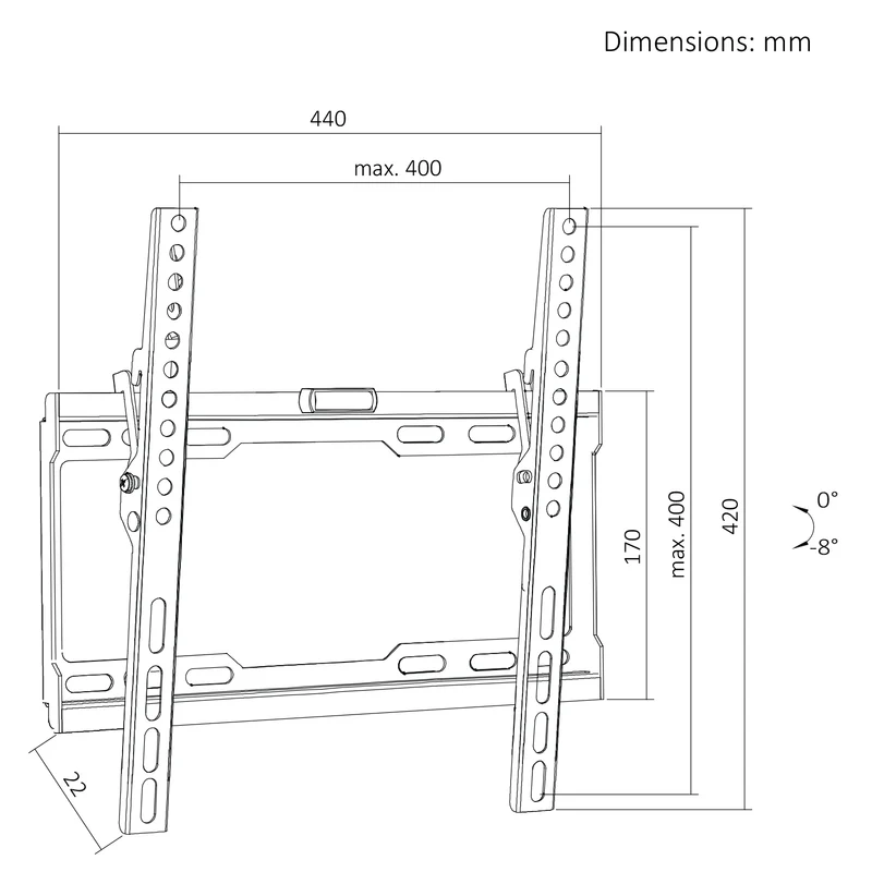 Maclean TV Mount / Bracket, max VESA 400x400, 32-75", up to 45 kg, black, tilt adjustment 0°–8°, MC-187