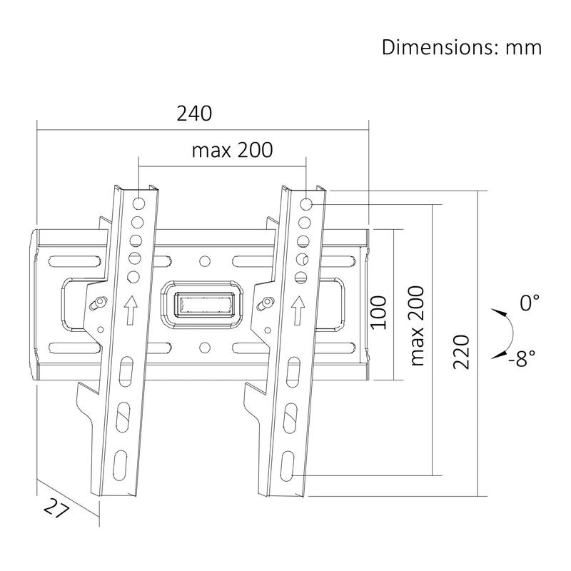 Maclean TV Mount / Bracket, max VESA 200x200, 13-43", up to 45 kg, black, tilt adjustment +2°–-10°, MC-189