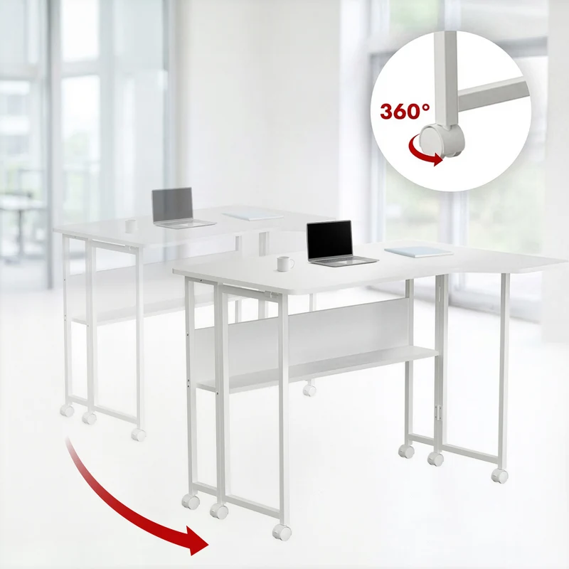 Maclean Folding Desk, White, Mobile, 100x65 cm, max. 50 kg, Corner, L-Shaped, MC-1250 L/W