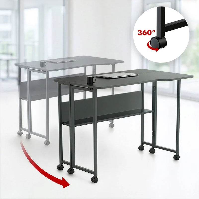 Maclean Folding Desk/Table, Black, Mobile, 100x73 cm, max. 50 kg, Angled, L-Shaped, MC-126 L/B