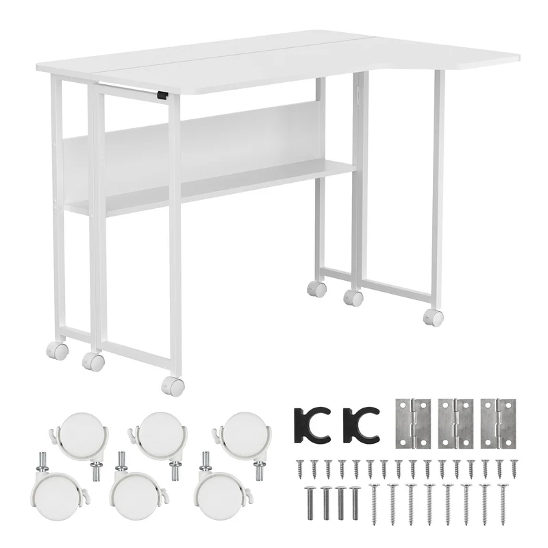 Maclean Folding Desk/Table, White, Mobile, 100x73 cm, max. 50 kg, Corner, L-Shaped, MC-126 L/W