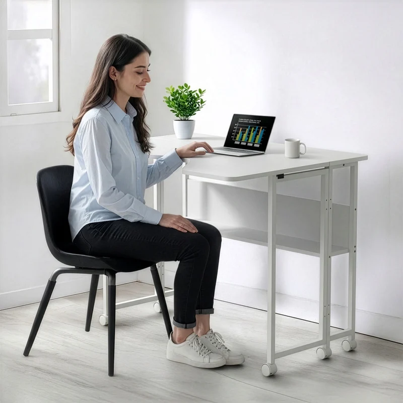 Maclean Folding Desk/Table, White, Mobile, 100x73 cm, max. 50 kg, Corner, L-Shaped, MC-126 L/W