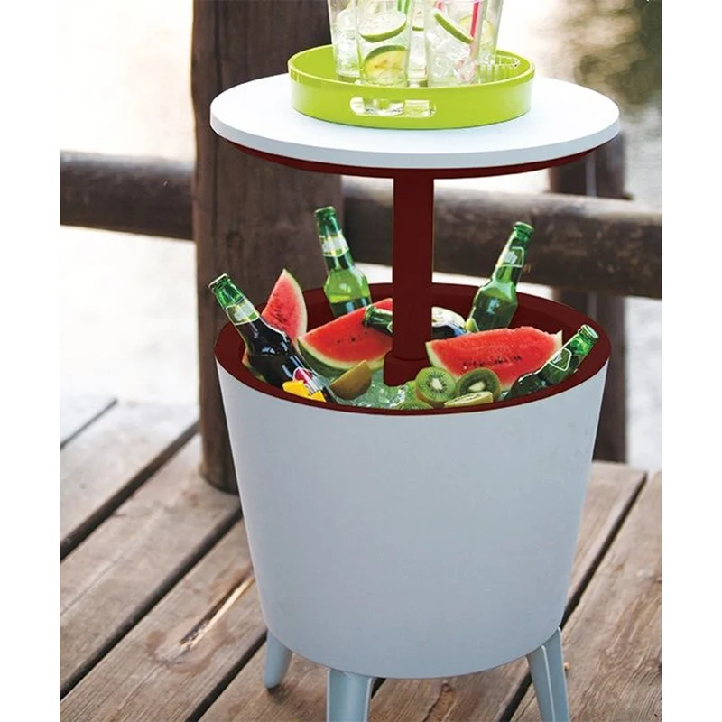 Keter 230900 Cool Bar 2in1 Drink Cooler and Side Table, Garden Portable Bar, Cream & Chocolate Colour