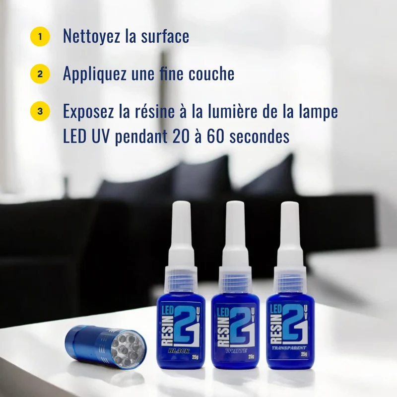 🧪 Kit TRIS Résine UV LED (Lot de 3) Colle21 + Lampe – 3 Résines: Blanche, Transparente, Noire, 3 Résine Époxy Haute Précision pour Modélisme, Bricolage et Créations DIY ✨🔆