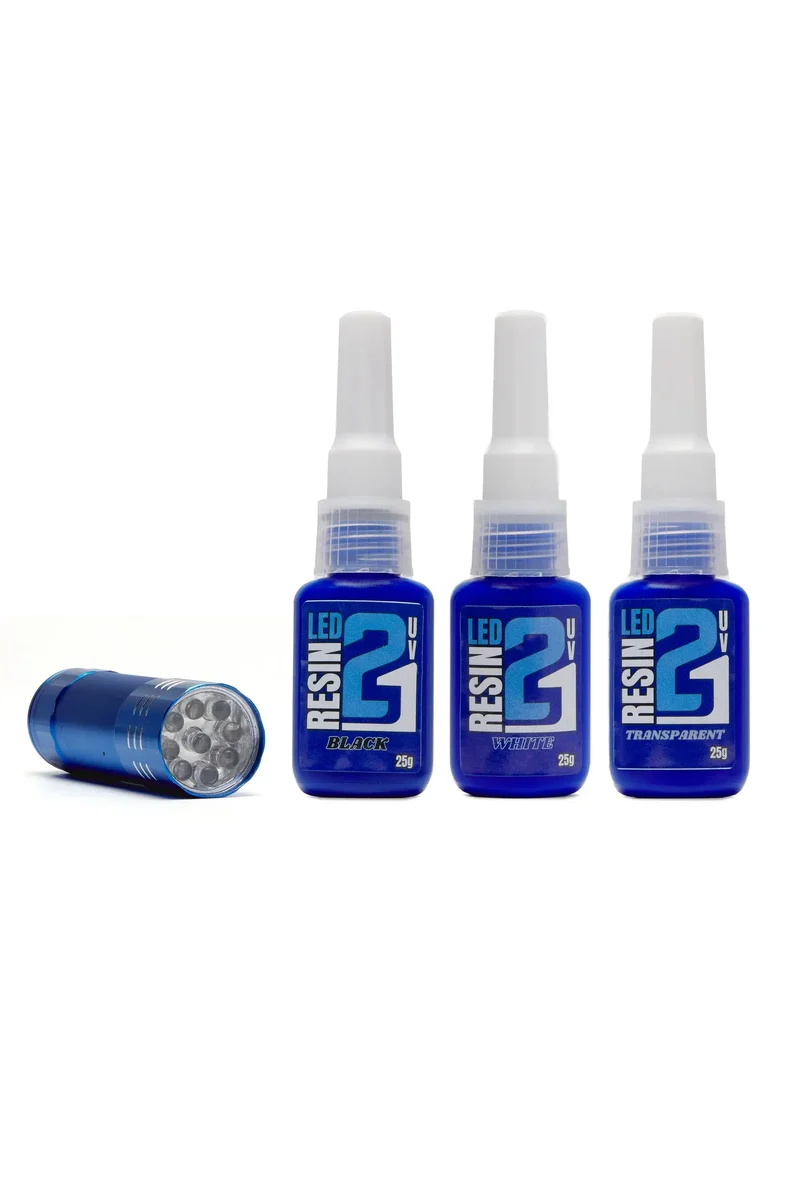 🧪 Kit TRIS Résine UV LED (Lot de 3) Colle21 + Lampe – 3 Résines: Blanche, Transparente, Noire, 3 Résine Époxy Haute Précision pour Modélisme, Bricolage et Créations DIY ✨🔆