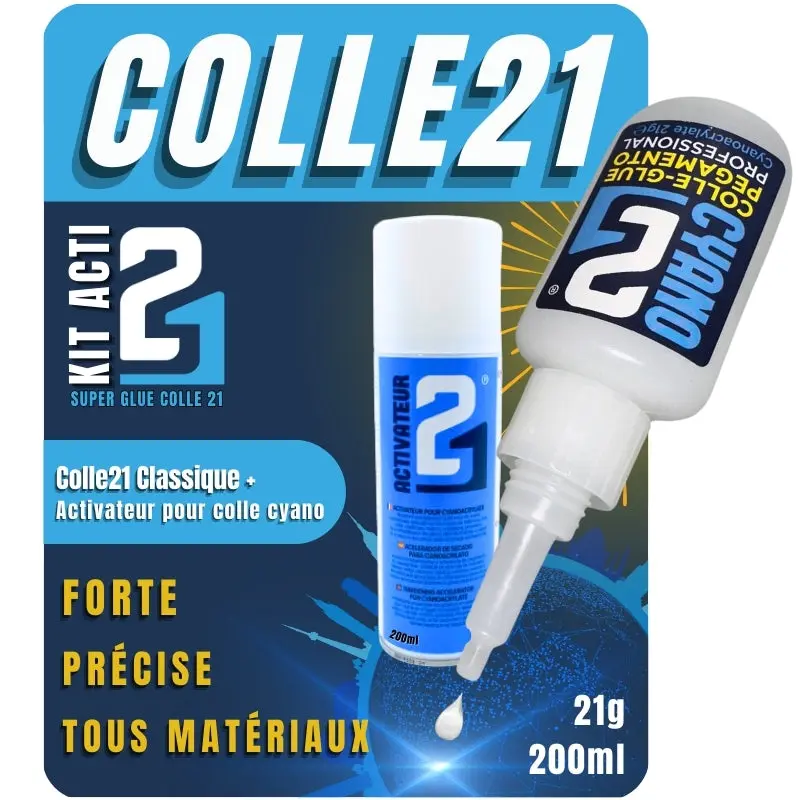 🧪 KIT ACTI Superglue COLLE21 + Activateur Spray 200ml –Parfaite pour les travaux de modélisme de précision, le bricolage artistique et les réparations techniques à haute exigence. 🚀
