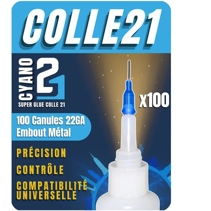 ✨ 100 Canules de Précision avec Embout Métal 22GA By Super Glue Cyano Colle21 – Canules professionnelle de précision pour le Bricolage & Modélisme ! ✨🔆