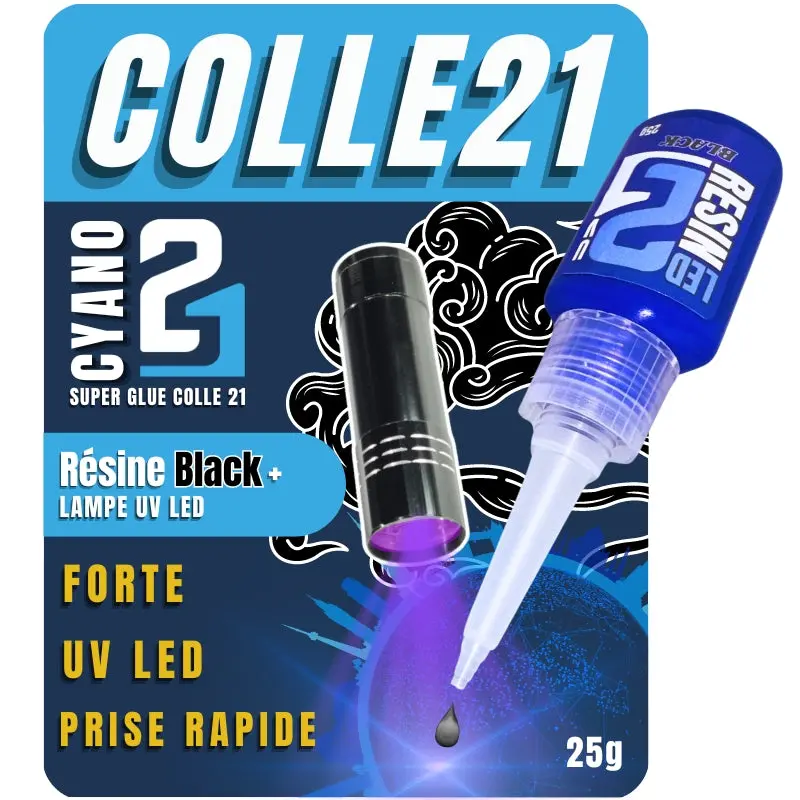 Colle Résine Noire LED UV Colle21 + Lampe LED – Résine Époxy Haute Précision pour Modélisme, Bricolage et Créations DIY ✨🔆