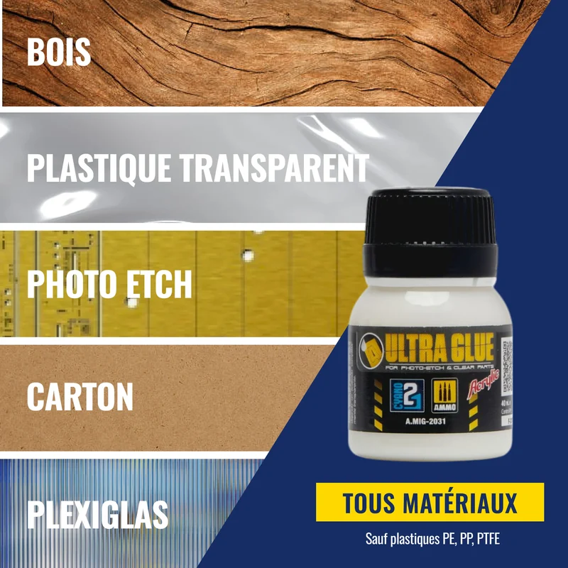 🧪 ULTRA GLUE Colle21, Colle Résine Colle21 & Ammo Mig – 40 ml. coller pièces photo-découpées, verrières transparentes, accessoires fragiles Produit pour bricolage & modélisme, pour des finitions parfaites ! ✨🔧