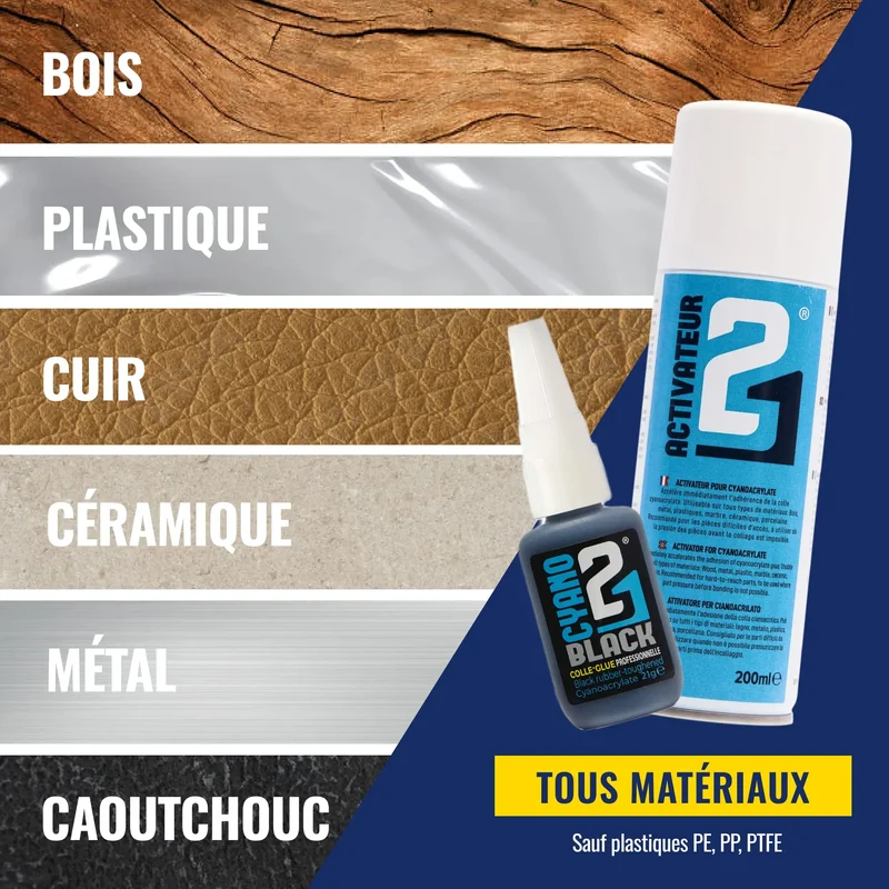 🧪 KIT ACTI BLACK Super Glue Colle21 – Colle Cyanoacrylate Noire + Activateur Spray 200ml – Colle Extra-Forte Multi-Usages Idéale pour le modélisme, le bricolage créatif et les réparations techniques exigeantes .🛠️