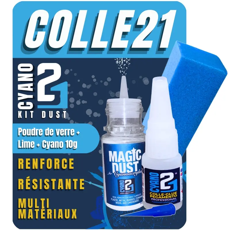 🧪 Kit Dust21 Colle21 – Super Glue Cyano 10g + Poudre de Verre MagicDust21 | Kit Professionne lIdéale pour le modélisme, le bricolage créatif et les réparations techniques exigeantes.🛠️