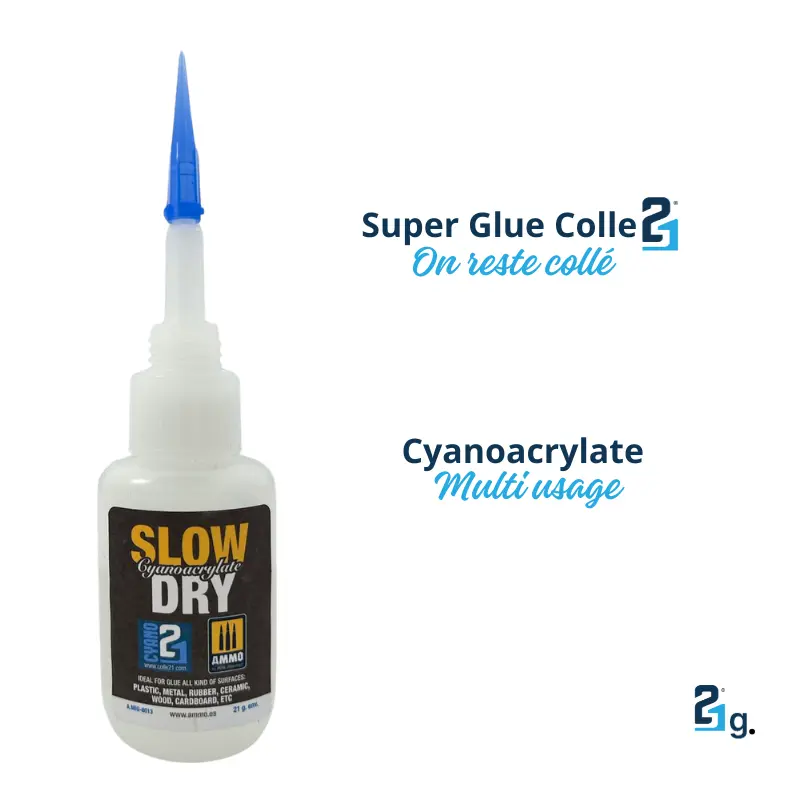Super Glue Colle21 SLOW DRY 21g by Ammo Mig –Colle Extra-Forte Multi-Usages Idéale pour le modélisme, le bricolage créatif et les réparations techniques exigeantes.🛠️