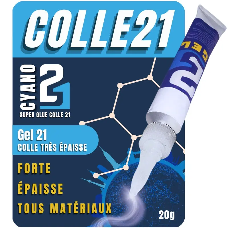 🧪 Super Glue Colle21 GEL – 20g | Colle Cyanoacrylate en Gel Extra Forte – Idéale pour le modélisme, le bricolage créatif et les réparations techniques exigeantes.🛠️