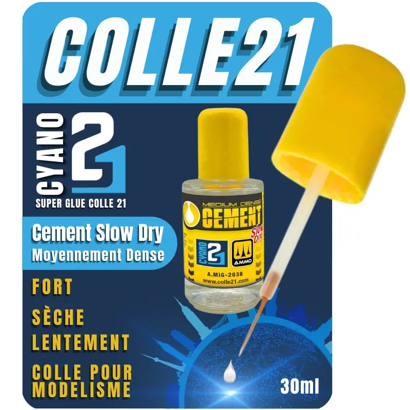 🧪 CEMENT SLOW DRY MEDIUM by Colle21/AmmoMig – Colle spéciale modélisme et maquettes, conçue pour obtenir des joints invisibles et une finition haute qualité sur plastique et résine.– 30 mL