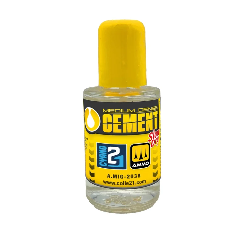 🧪 CEMENT SLOW DRY MEDIUM by Colle21/AmmoMig – Colle spéciale modélisme et maquettes, conçue pour obtenir des joints invisibles et une finition haute qualité sur plastique et résine.– 30 mL