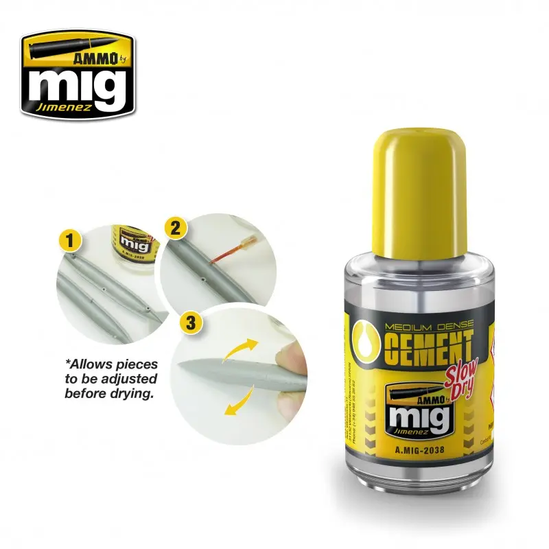 🧪 CEMENT SLOW DRY MEDIUM by Colle21/AmmoMig – Colle spéciale modélisme et maquettes, conçue pour obtenir des joints invisibles et une finition haute qualité sur plastique et résine.– 30 mL