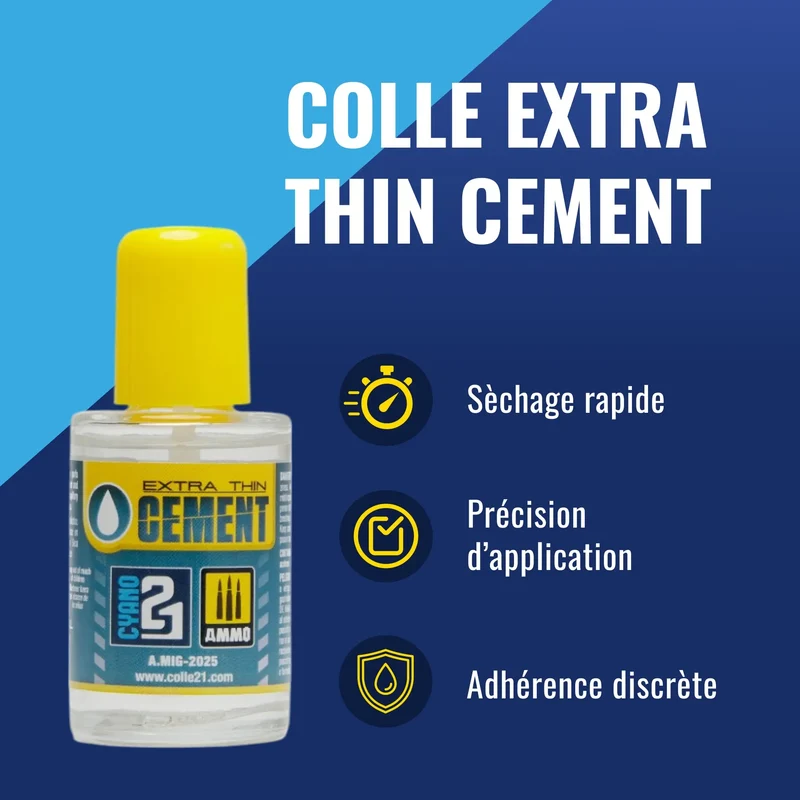 🧪 EXSTRA THIN CEMENT TRANSPARENT by Colle21/AmmoMig – Colle pour assemblage de précision en plastique – 30 mL - Colle spéciale modélisme et maquettes, conçue pour obtenir des joints invisibles et une finition haute qualité sur plastique et résine. 🛠️✨