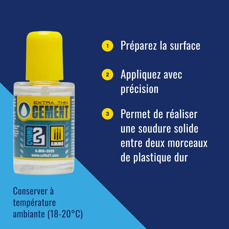 🧪 EXSTRA THIN CEMENT TRANSPARENT by Colle21/AmmoMig – Colle pour assemblage de précision en plastique – 30 mL - Colle spéciale modélisme et maquettes, conçue pour obtenir des joints invisibles et une finition haute qualité sur plastique et résine. 🛠️✨
