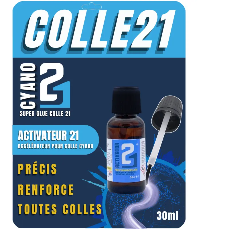 🚀 Activateur Liquide Superglue Colle21 – 30ml | Activation Instantanée pour Colle Cyanoacrylate | Collage Rapide et Précis avec Pinceau Applicateur