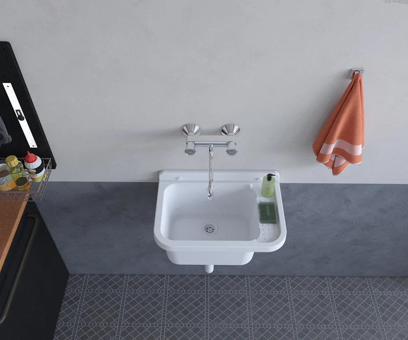 Pilozzo Bianco 60x34x21 cm - Lavabo Compatto e Resistente , Perfetto per Giardini e Spazi Esterni
