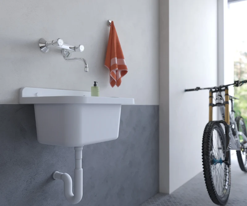 Pilozzo Bianco 50x34x21 cm - Lavabo Compatto e Resistente , Perfetto per Giardini e Spazi Esterni