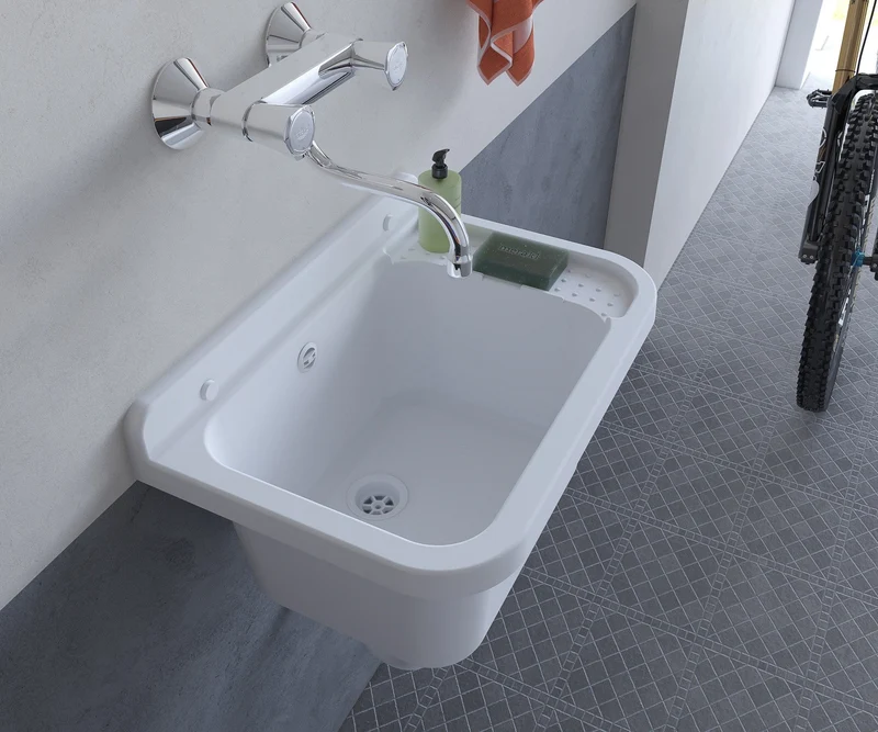 Pilozzo Bianco 50x34x21 cm - Lavabo Compatto e Resistente , Perfetto per Giardini e Spazi Esterni