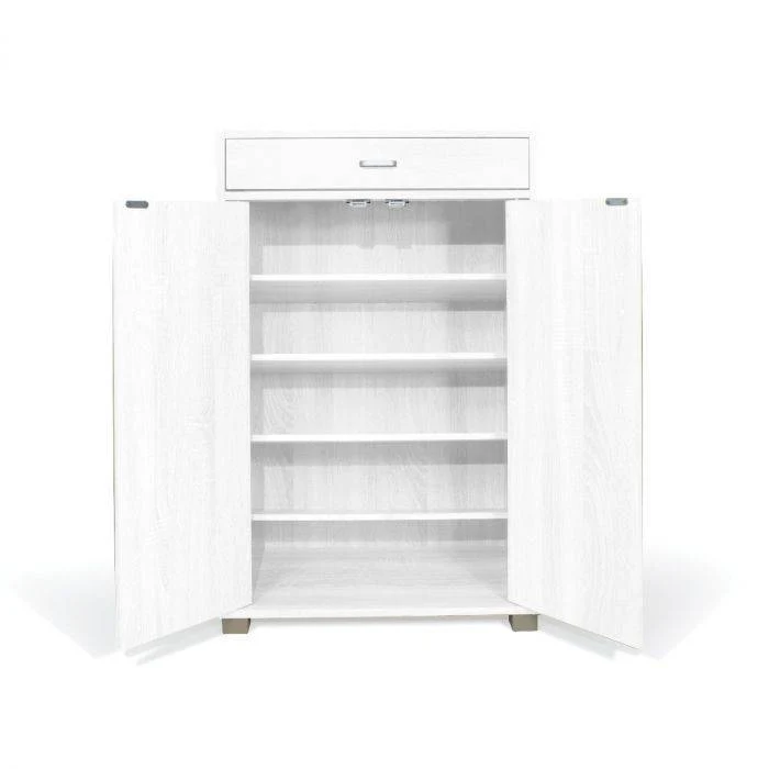 Scarpiera multiuso con 2 ante e 1 cassetto, legno sbiancato 63X33X95cm