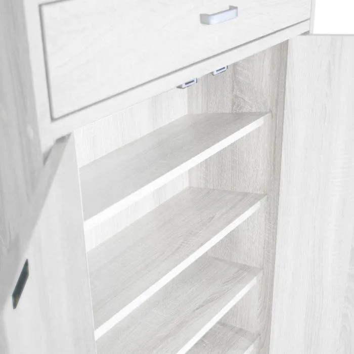 Scarpiera multiuso con 2 ante e 1 cassetto, legno sbiancato 63X33X95cm