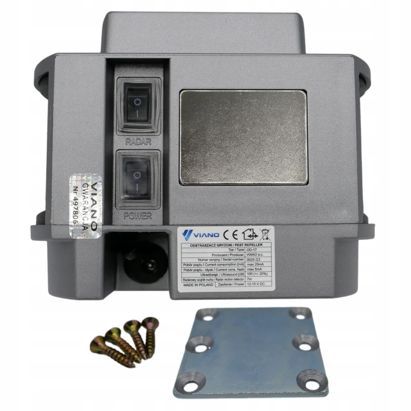 Rodent, marten, mouse repellent Viano, ultrasonic generator, strobe panel, three speakers, Trio-Strob