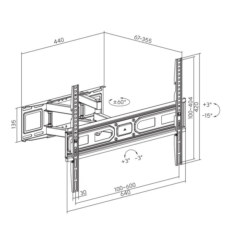Maclean TV Mount, max VESA 600x400, compatible with curved TVs, 37-80", 35 kg, MC-710N