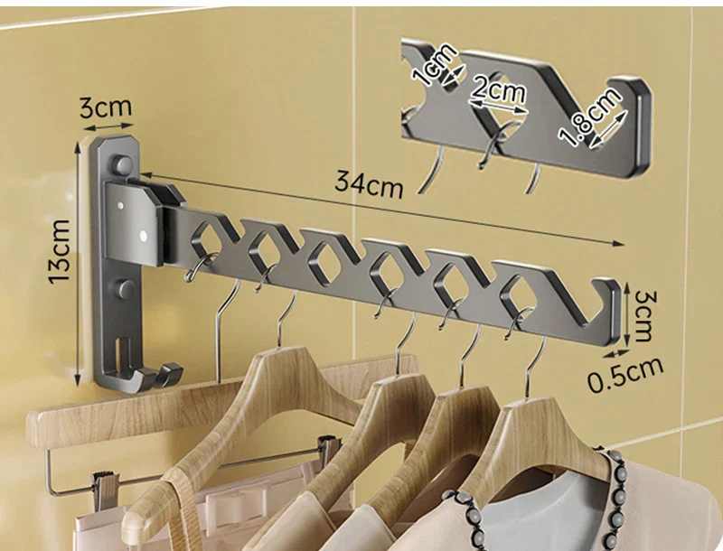 Portant mural pliable 180° en alliage d’aluminium – gain de place pour séchage & rangement