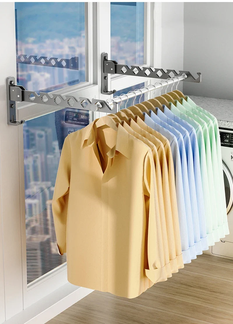 Portant mural pliable 180° en alliage d’aluminium – gain de place pour séchage & rangement