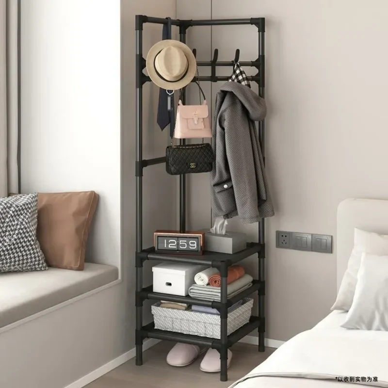 Portant d’Angle Multi-Couches avec Table de Nuit – Porte-Manteaux et Étagères pour Chambre