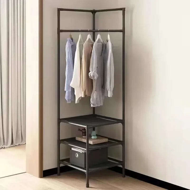 Portant d’Angle Multi-Couches avec Table de Nuit – Porte-Manteaux et Étagères pour Chambre