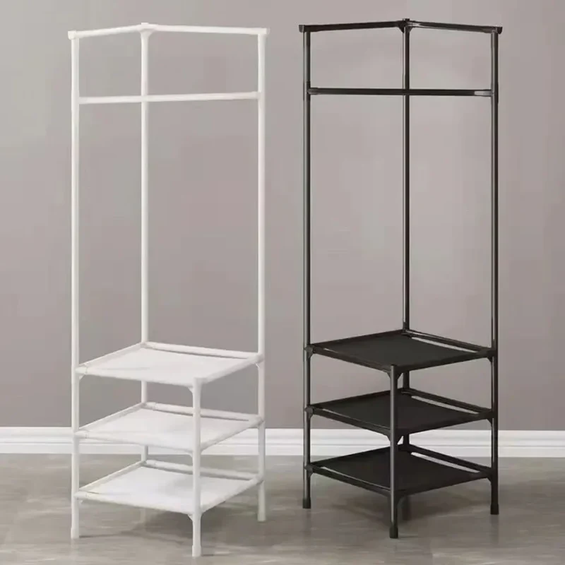 Portant d’Angle Multi-Couches avec Table de Nuit – Porte-Manteaux et Étagères pour Chambre