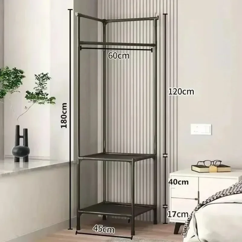 Portant d’Angle Multi-Couches avec Table de Nuit – Porte-Manteaux et Étagères pour Chambre