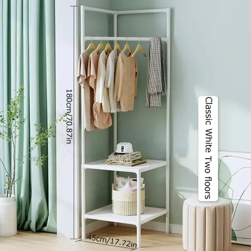 Portant d’Angle Multi-Couches avec Table de Nuit – Porte-Manteaux et Étagères pour Chambre