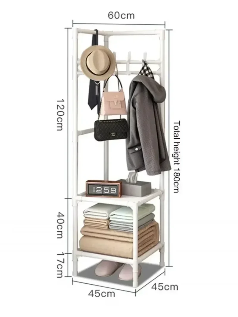 Portant d’Angle Multi-Couches avec Table de Nuit – Porte-Manteaux et Étagères pour Chambre