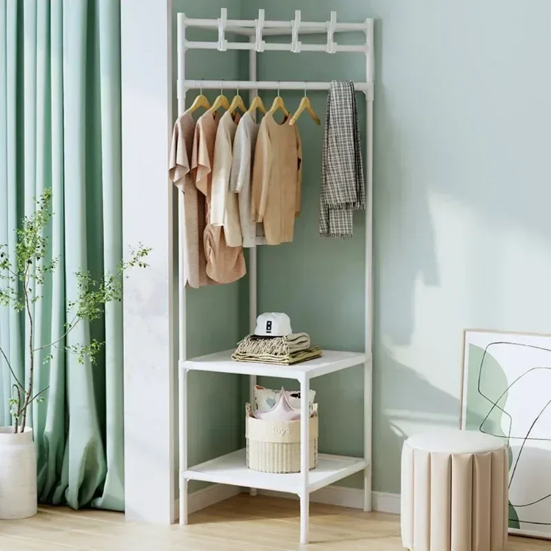 Portant d’Angle Multi-Couches avec Table de Nuit – Porte-Manteaux et Étagères pour Chambre