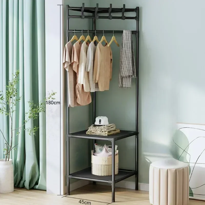 Portant d’Angle Multi-Couches avec Table de Nuit – Porte-Manteaux et Étagères pour Chambre