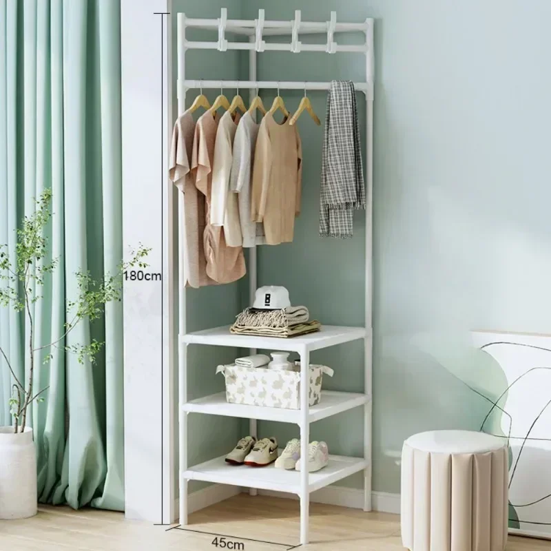 Portant d’Angle Multi-Couches avec Table de Nuit – Porte-Manteaux et Étagères pour Chambre